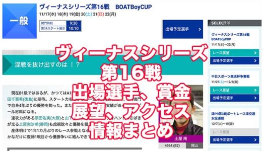 ヴィーナスシリーズ2021第16戦BOATBoyCUP(津競艇)速報！出場選手、賞金、展望、アクセス情報まとめ