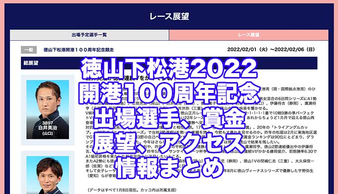 徳山下松港2022開港100周年記念競走(徳山競艇)アイキャッチ