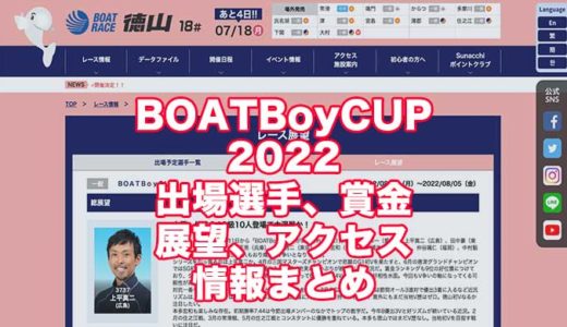 BOATBoyCUP2022(徳山競艇)の予想！速報！出場選手、賞金、展望、アクセス情報まとめ